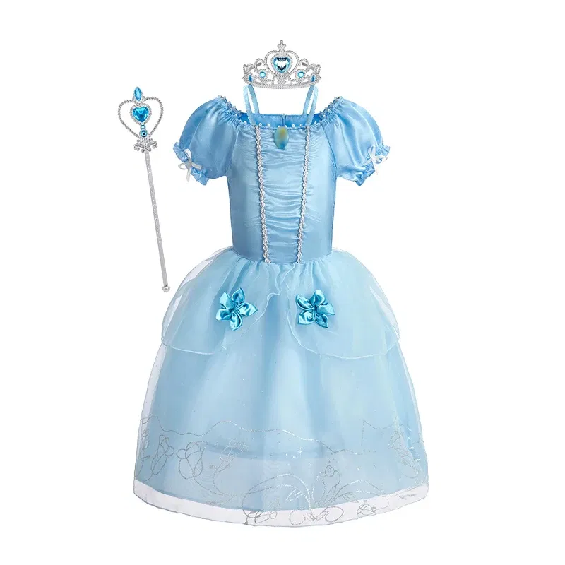 Color: Pink, Kid Size: 9 - Disney Deluxe Elegant Rapunzel Princess Ball Gown Fancy Birthday Party Dress Cinderella Vestidos Costume Play Carnival Apparel