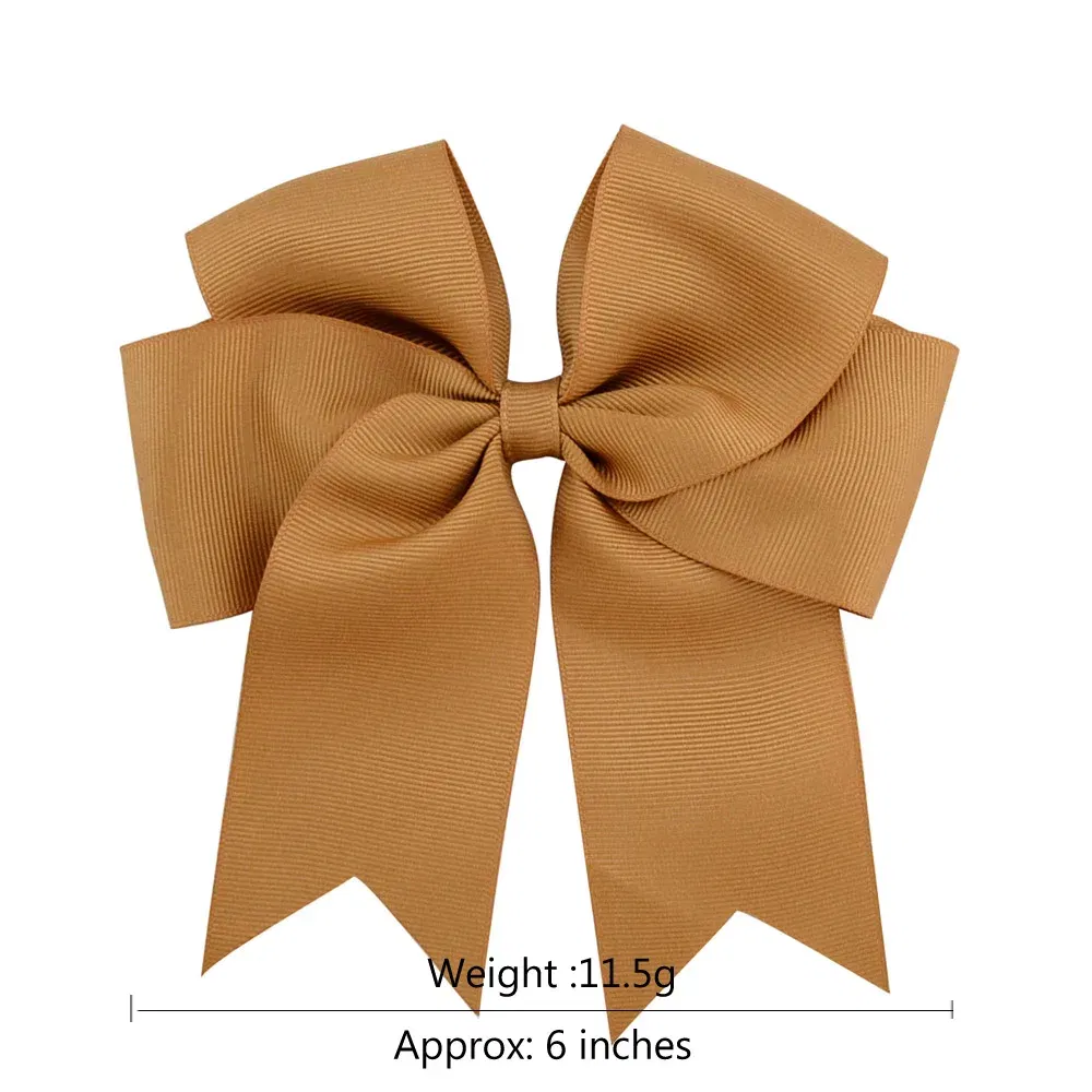 Color: Dark Khaki - 6 Inches Colorful Elegant Hair Bows With Clip Kids Girls Grosgrain Ribbon Hair Clip Hairgrips Headwear Baby Hair Accessories