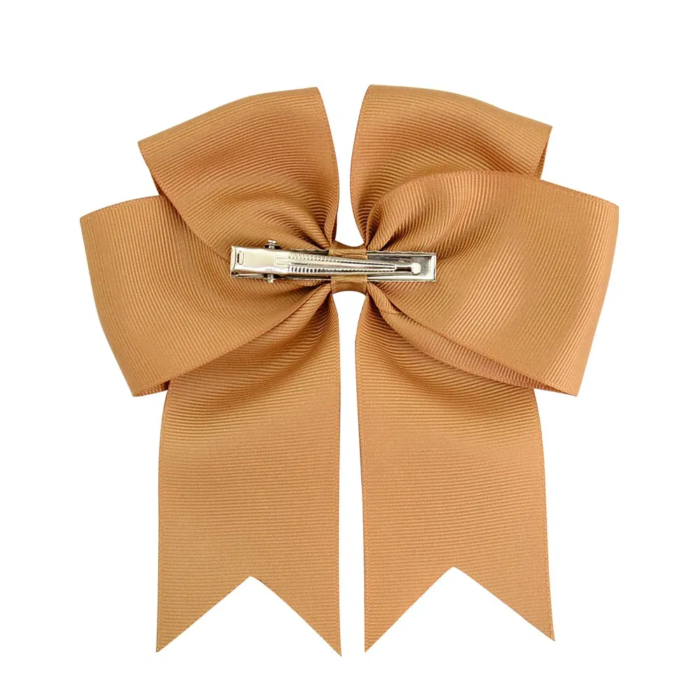 Color: Dark Khaki - 6 Inches Colorful Elegant Hair Bows With Clip Kids Girls Grosgrain Ribbon Hair Clip Hairgrips Headwear Baby Hair Accessories