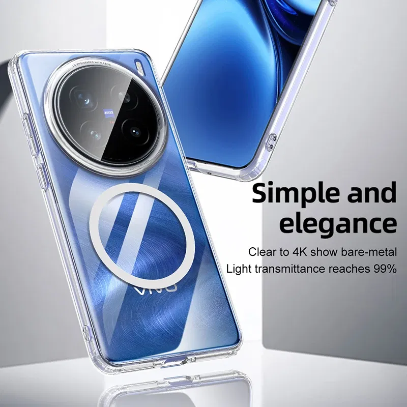Color: Clear, Material: aluminum - Magnetic Case For Vivo X200 Pro Case MagSafe Transparent Phone Cover For Vivo X200Pro Mini 5G Protect Shell Shockproof Bumper