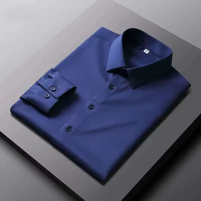 Color: Navy Blue?€ AE existing skus?‰, Size: M - Men's Casual and Fashionable Long Sleeved Solid Color Shirt Non Ironing and Wrinkle Resistant Business Top