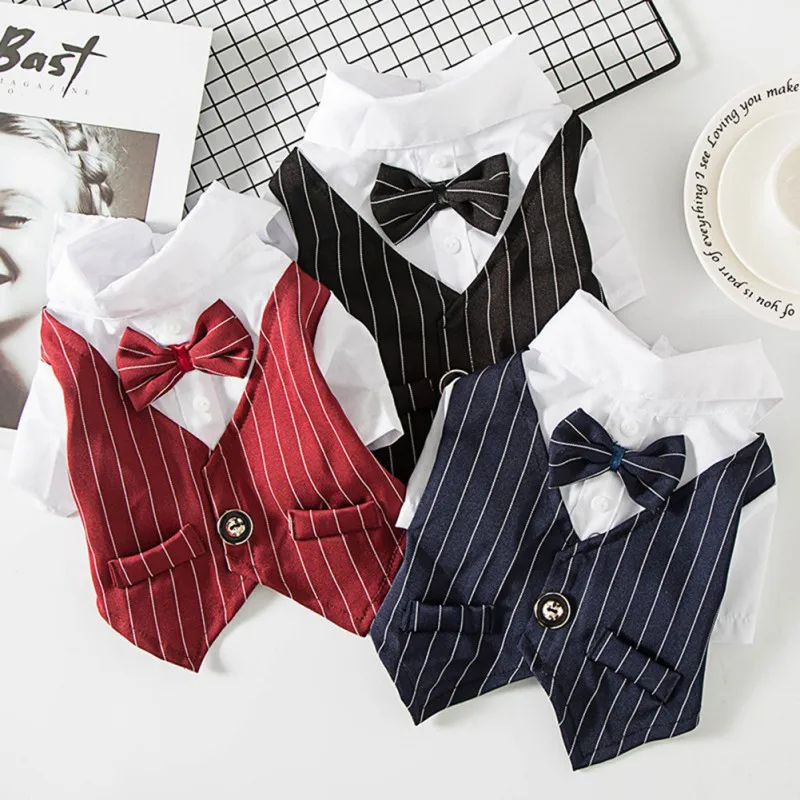 Color: Black, Size: XXS - Dog Gentleman Wedding Suit Clothes Dog Suit Bow Tie Clothes Halloween Christmas Costume For Small Dogs Teddy Bulldog