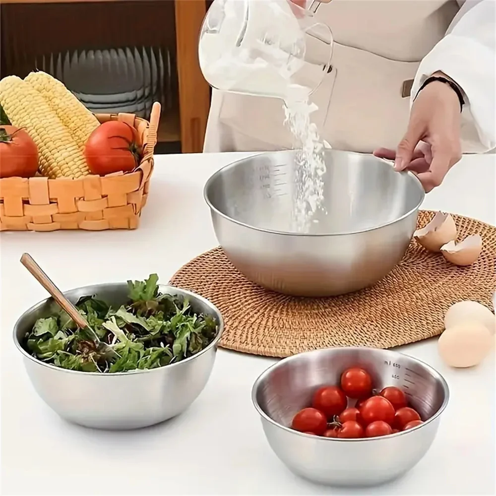 Color: PURPLE - 1-3 Stainless Steel Bowl Set with Scale for Cooking Baking Food Storage Large Capacity Mixing Bowls for Home Kitchen Essentials