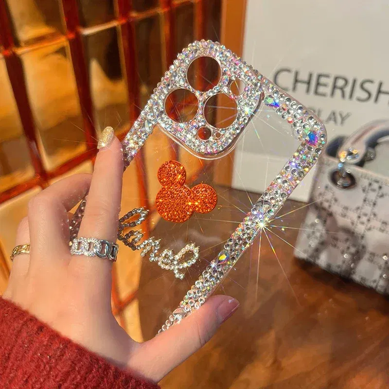 Color: black, Material: Silicon - Bling Glitter 3D cute cartoon Diamond soft silicon phone case For iphone 15 14 13 12 11 Pro Max 7 8 Plus X XS XR MAX Clear Cover