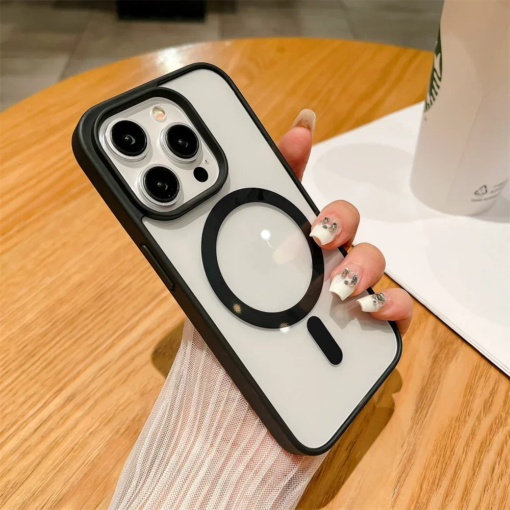 Color: Red, Material: Cotton - Luxury Shockproof Magsafe Wireless Charge Case for iPhone 17 Air 16 15 14 Plus 13 12 Mini 11 Pro Max Clear Magnetic Bumper Cover