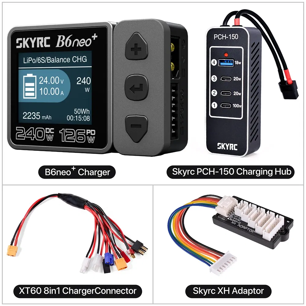 Color: Light Grey - ?‹SKYRC B6neo+ Smart Charger High Power DC240W PD126W Multilanguage Balance Charger 600mA XT60/Type-C Compact Charger Discharger