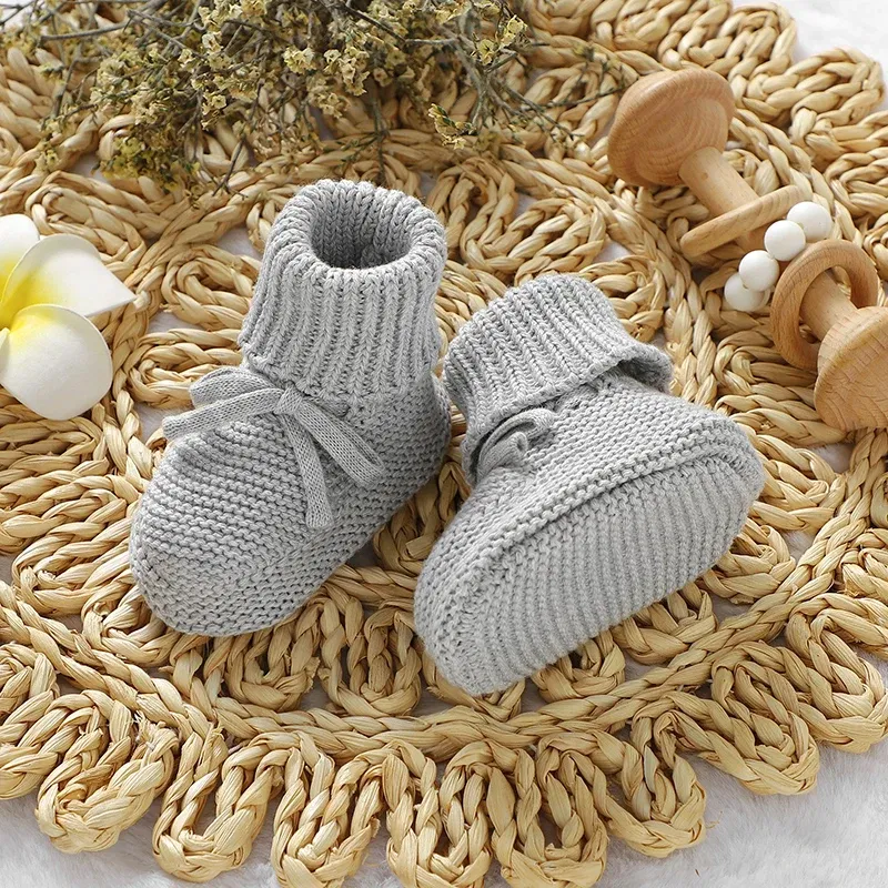 Color: black, Baby Age: 7-12 Months - Infant Baby Shoes Knit Cotton Boys Girl Boots Fashion Tie Solid Newborn Walk Bed Footwear Toddler Kid Clothing Accessories 0-18M