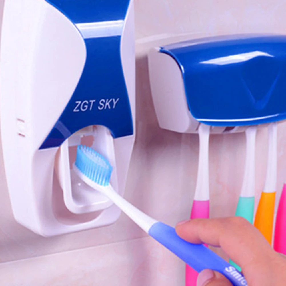 Color: Pink, Ships From: CHINA - Toothbrush Holder Automatic Toothpaste Dispenser Set Dustproof Sticky Suction Wall Mounted Toothpaste Squeezer Bathroom Holder