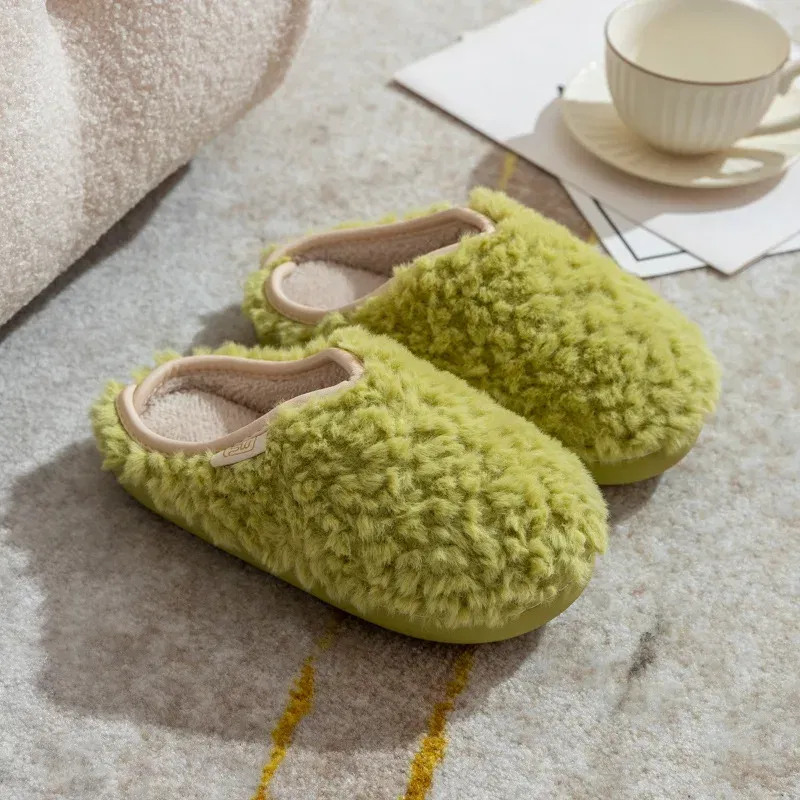 Color: Olivine, Shoe Size: 38-39, Ships From: CHINA - Gacimy Women's Winter Fuzzy Slippers Indoor Warm Soft Sole Fluffy Home Slides Plush Women Flat Shoes Couple Fur Cotton Slippers