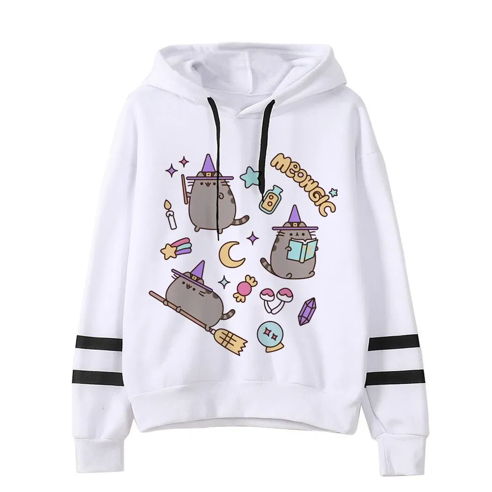 Color: Deep Purple, Size: XL - Women Ullzang Cute Cat Funny Cartoon Sweatshirt Pusheen Cat Kawaii Harajuku Korean Style Hoodies Graphic Fashion Hoody Female