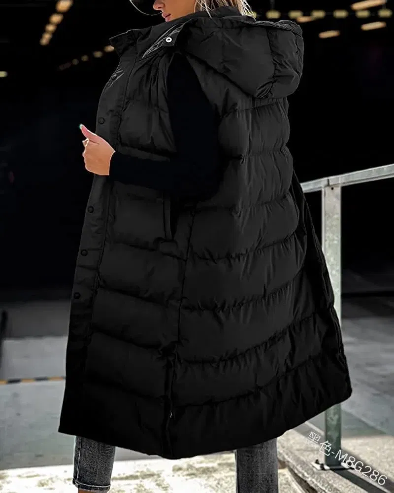 Color: SKY BLUE, Size: XXXL - Hooded Zipper Jacket Women Oversize Waistcoat Winter Outerwear Hooded Parka Fashion Quilted Vest Casual