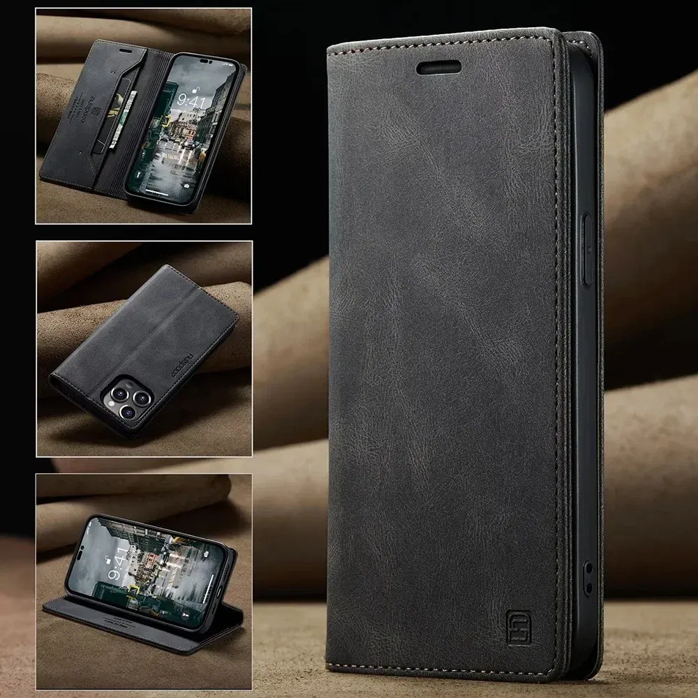 Color: black, Material: PC + TPU - Leather Cases for IPhone 16 15 14 13 12 11 Pro Max XR XS Max 8 7 6s Plus SE 2022 2020 Wallet Folio Flip Cover Rfid Blocking