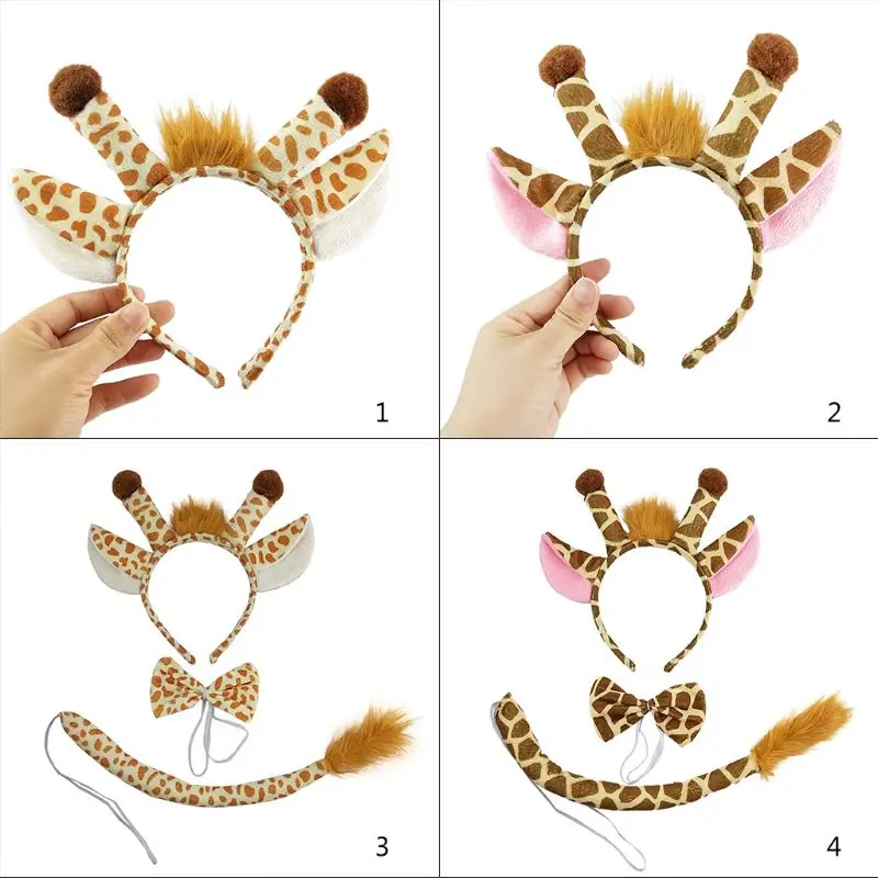 Color: GRAY - Plush Giraffes Headband Giraffes Ear HairBand Plush Giraffes Headband Party Cartoon HairBand Giraffes Headdress Birthday
