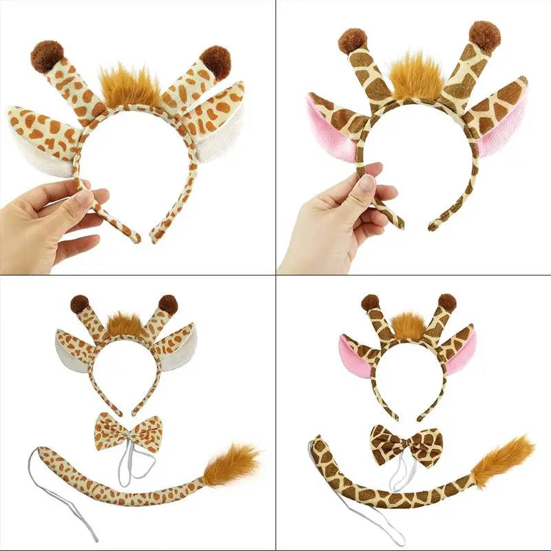 Color: GRAY - Plush Giraffes Headband Giraffes Ear HairBand Plush Giraffes Headband Party Cartoon HairBand Giraffes Headdress Birthday