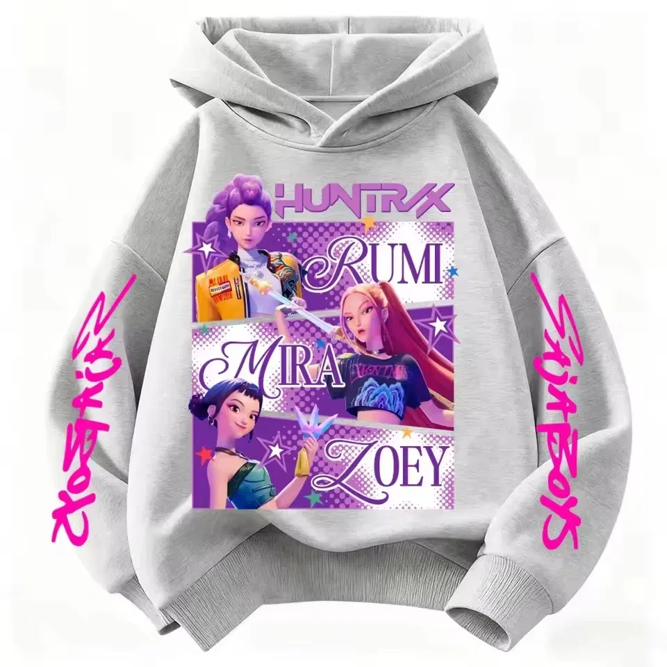 Color: Blue, Kid Size: 4T - Cartoon Hoodie for Boys and Girls KPop Demon Hunter Rumi Derpy Warm and Thick, Fashionable Casual Top, Printed Purple Sweatshirt