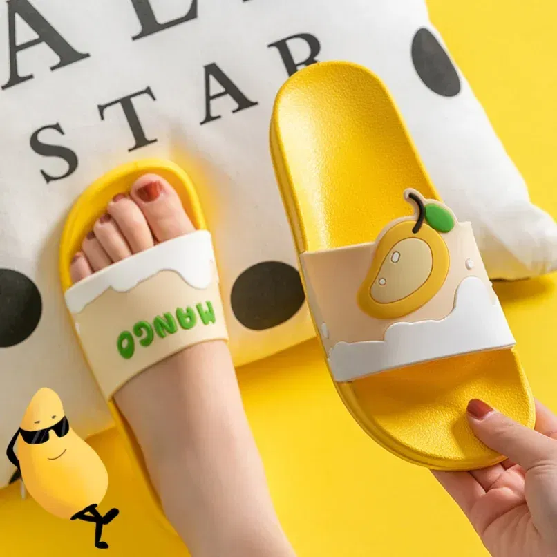 Color: black, Shoe Size: 4.5 - New Shoes for Women PVC Slippers Fashions Cartoon Fruit Sandals Flip Flops Summer Casual Beach Home Bath Thick Non-Slip Slippe