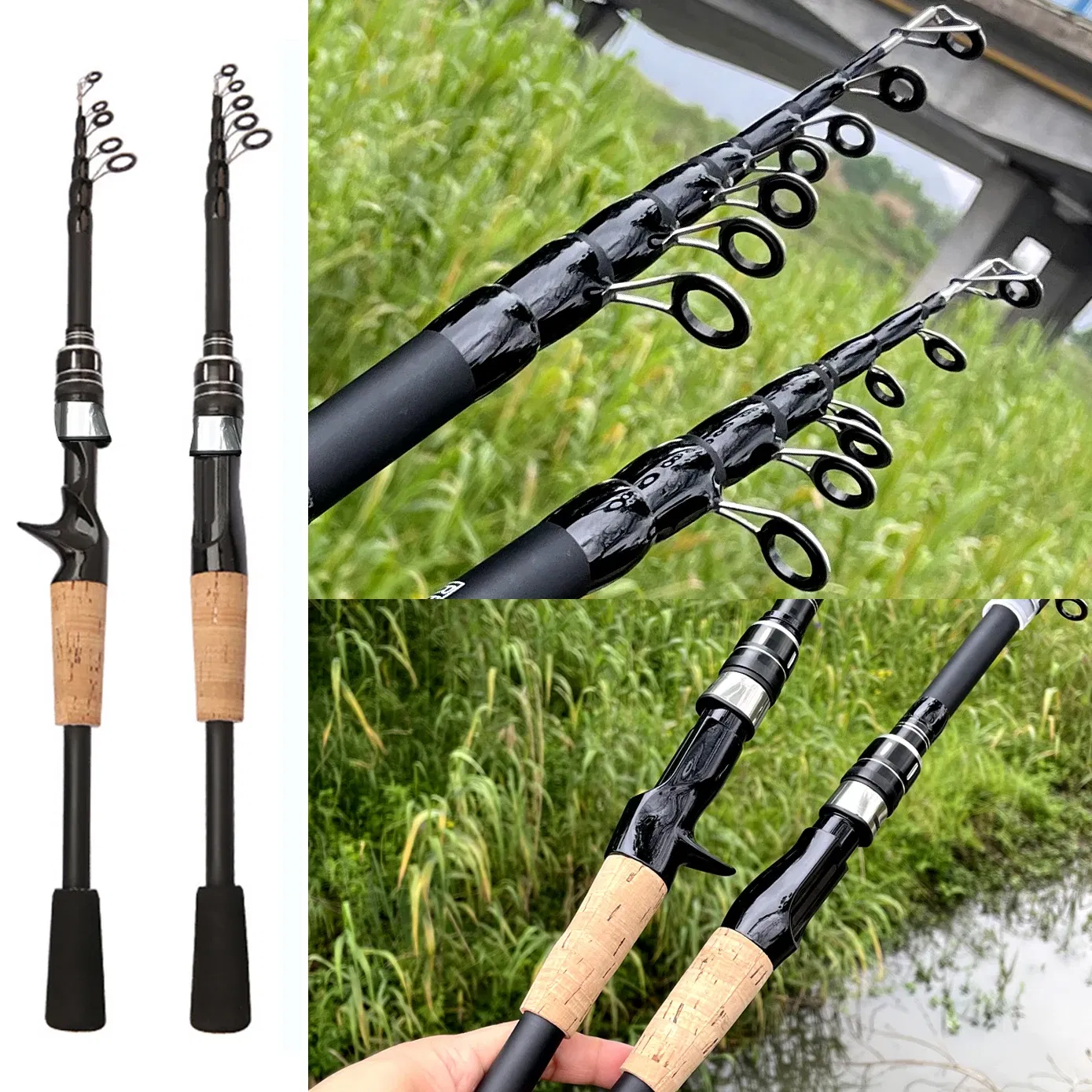 length: 1.5m, Color: Red - Telescopic Lure Rod 1.5M 1.8M 2.1M 2.4M Carbon Spinning Rod Baitcasting Fishing Pole 8g-25g Wooden Handle Casting Fishing Tackle