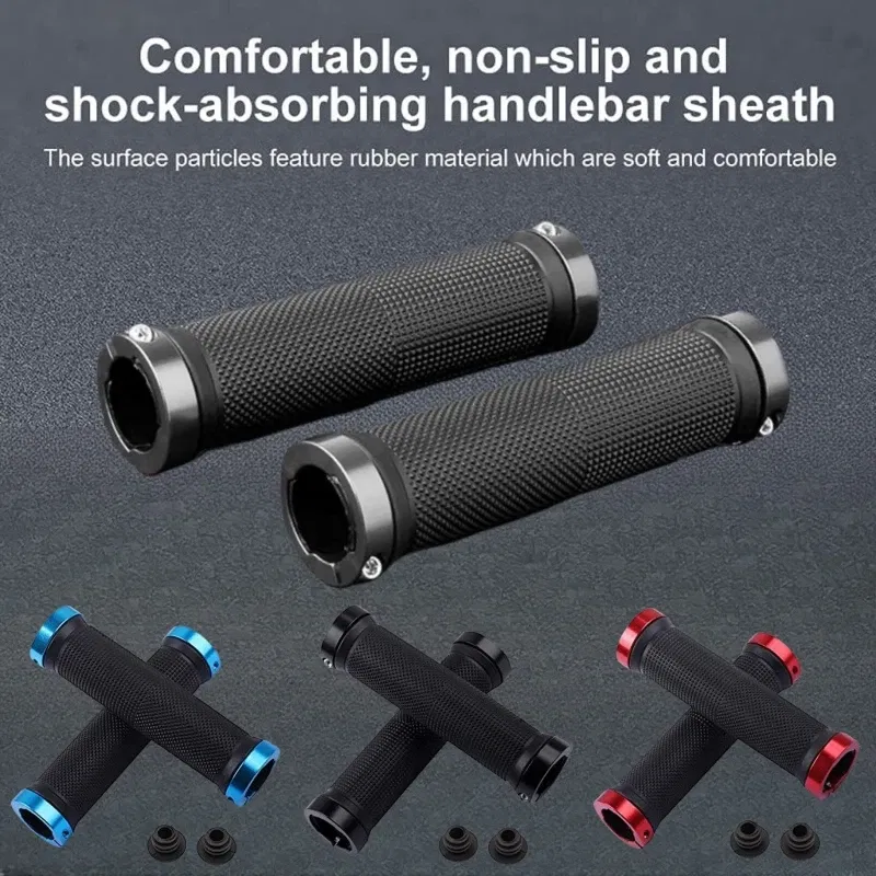 Color: Red - Bicycle Rubber Grips Alloy Lock Non-Slip Rubber Bicycle Handlebar Grips Double Aluminum Lock on Locking Bicycle Handlebar Grips