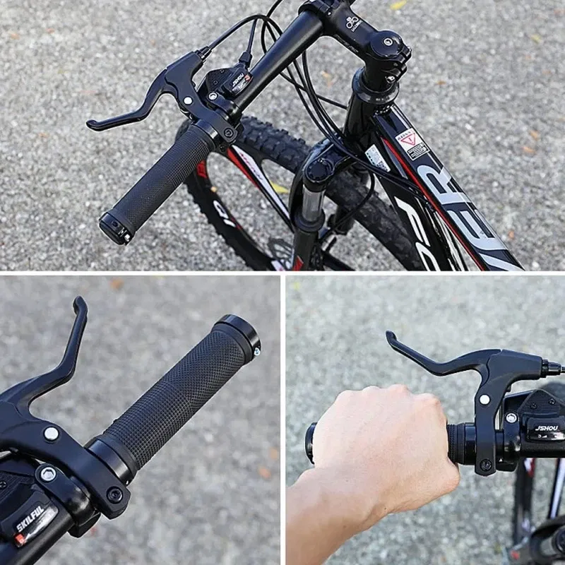 Color: Red - Bicycle Rubber Grips Alloy Lock Non-Slip Rubber Bicycle Handlebar Grips Double Aluminum Lock on Locking Bicycle Handlebar Grips