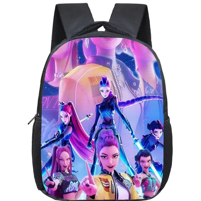 Color: Brown - KPop Demon Hunters School Bags 12inch Lightweight Children Backpack Girls Boys Orthopedic Kids Book Bags Back To School Mochilas