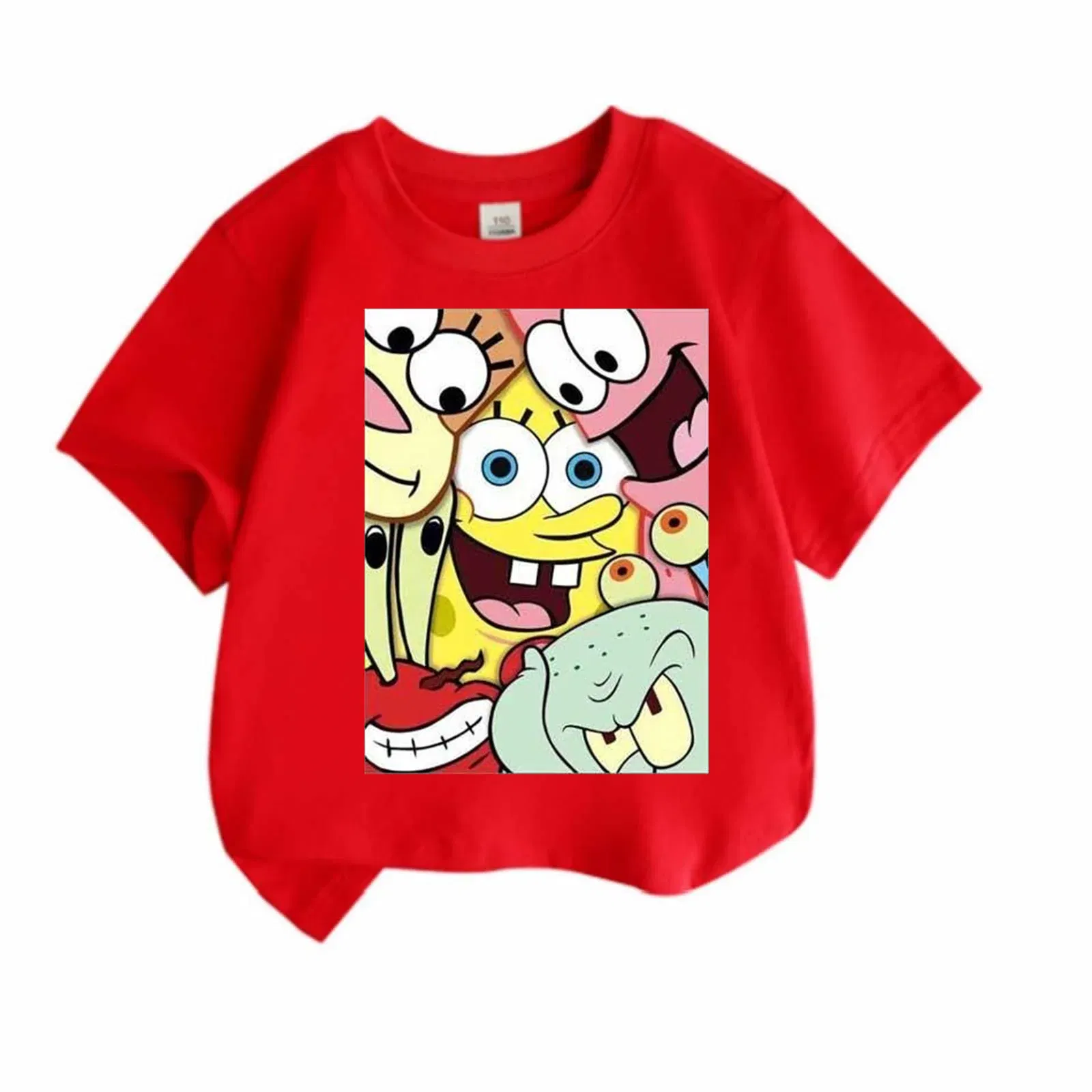 Color: MULTI, Kid Size: 7T - Mr. Krabs Squidward  Sandy Spongebob T-shirt 100%Cotton  Children Round Neck Short-sleeved Boys Girls  Fashion Kids Clothes