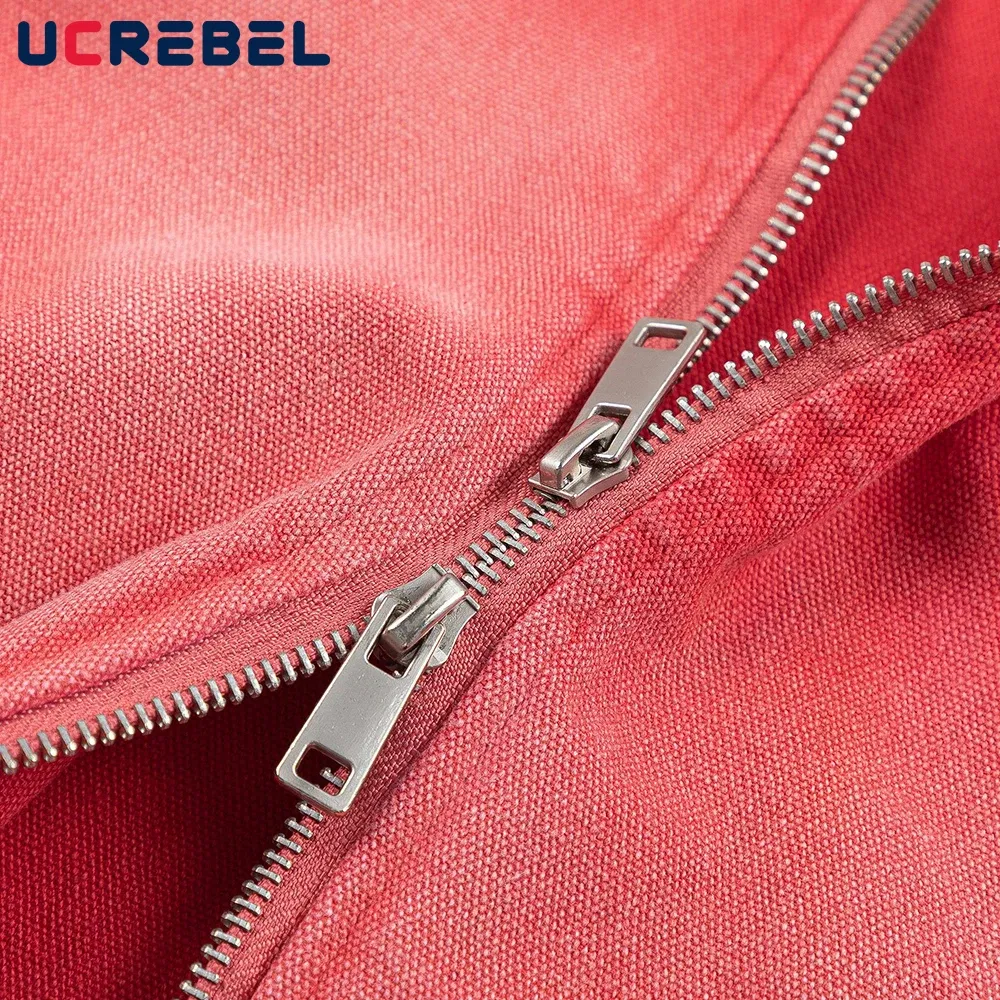 Color: Red, Size: M - Color Block Cargo Jacket Mens Ripped Spring Retro High Street Loose Lapel Long Sleeve Outerwear Men