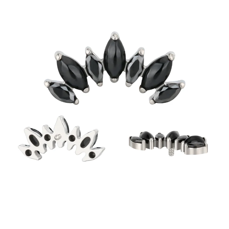 Metal color: Gold-color, Ships From: CHINA, Main Stone Color: Green - ASTM F136 Titanium EAR PIERC with 7 Natural Stone and Zircon Top Tragus Earrings Ear Lip Helix Studs Tongue Piercing Jewelry