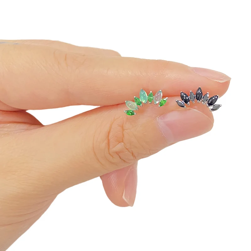 Metal color: Gold-color, Ships From: CHINA, Main Stone Color: Green - ASTM F136 Titanium EAR PIERC with 7 Natural Stone and Zircon Top Tragus Earrings Ear Lip Helix Studs Tongue Piercing Jewelry