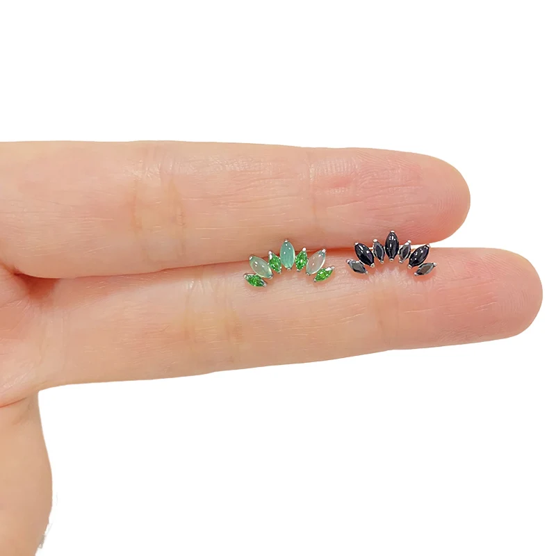 Metal color: Gold-color, Ships From: CHINA, Main Stone Color: Green - ASTM F136 Titanium EAR PIERC with 7 Natural Stone and Zircon Top Tragus Earrings Ear Lip Helix Studs Tongue Piercing Jewelry