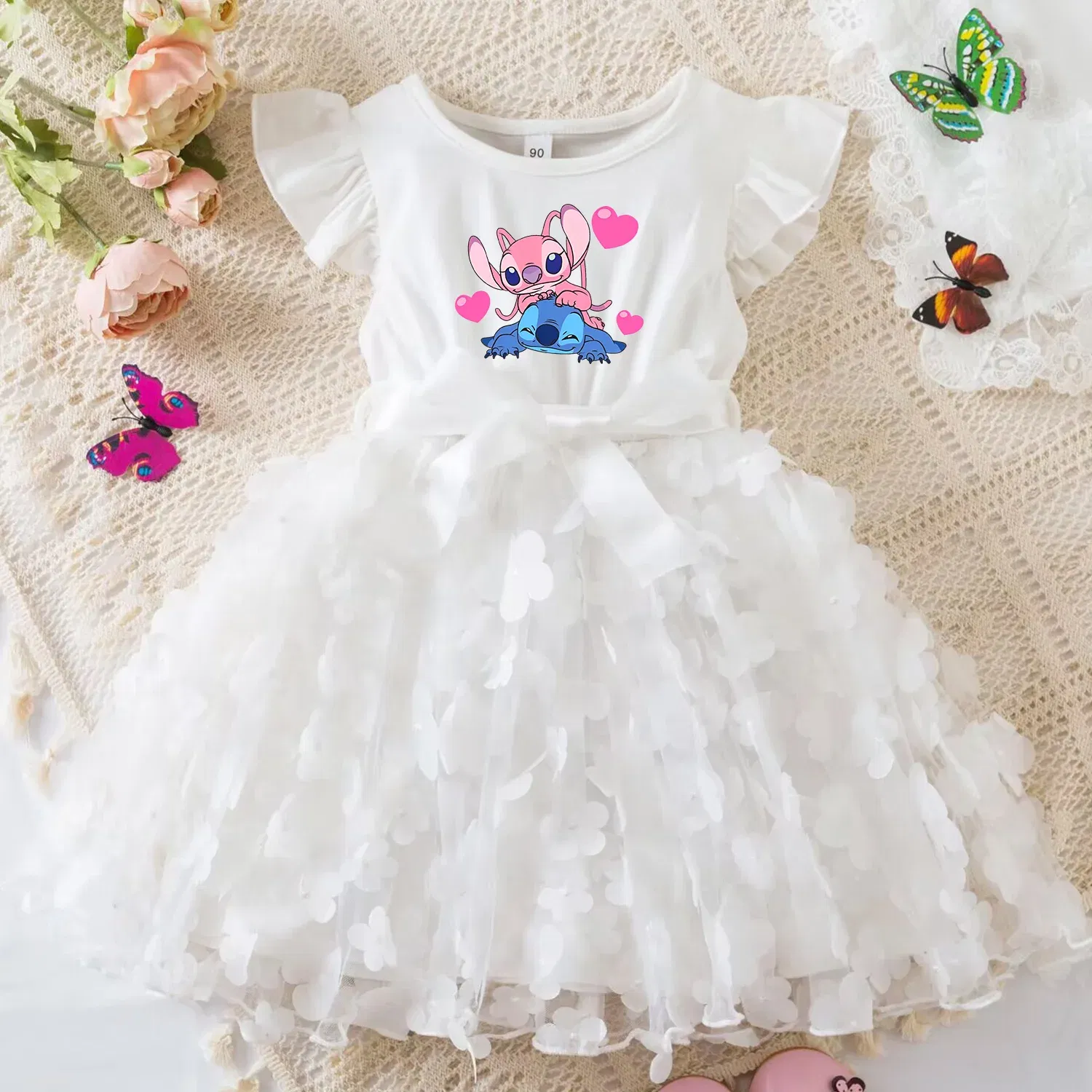Color: DEEP BLUE, Size: XS - 3D Butterfly Cute Lilo Stitch Summer Dress for Kid's Casual Clothes Baby Girls Beautiful Princess Dress Party Dresses 2-6 Yrs