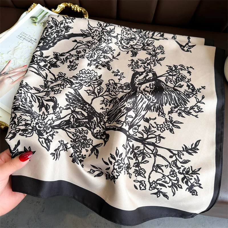 Color: black, Size: One Size, Ships From: CHINA - Ink Painting Silk Scarf 90cm Twill Scarves Large Square Sunscreen Shawl Headscarf for Women Hijab Luxury Bufanda Foulard