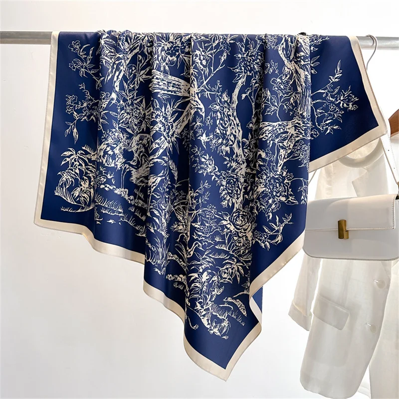 Color: black, Size: One Size, Ships From: CHINA - Ink Painting Silk Scarf 90cm Twill Scarves Large Square Sunscreen Shawl Headscarf for Women Hijab Luxury Bufanda Foulard