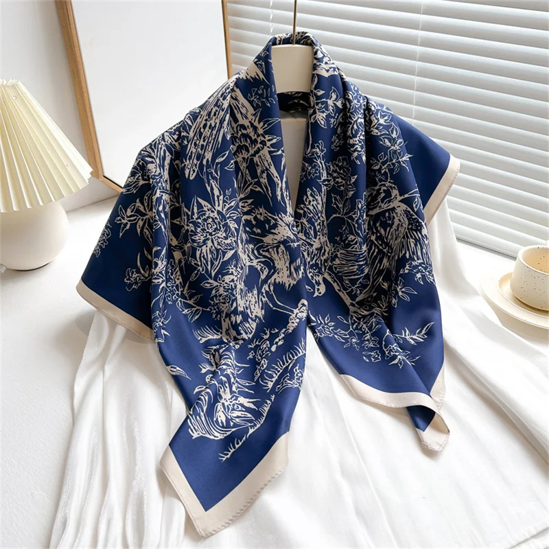 Color: black, Size: One Size, Ships From: CHINA - Ink Painting Silk Scarf 90cm Twill Scarves Large Square Sunscreen Shawl Headscarf for Women Hijab Luxury Bufanda Foulard