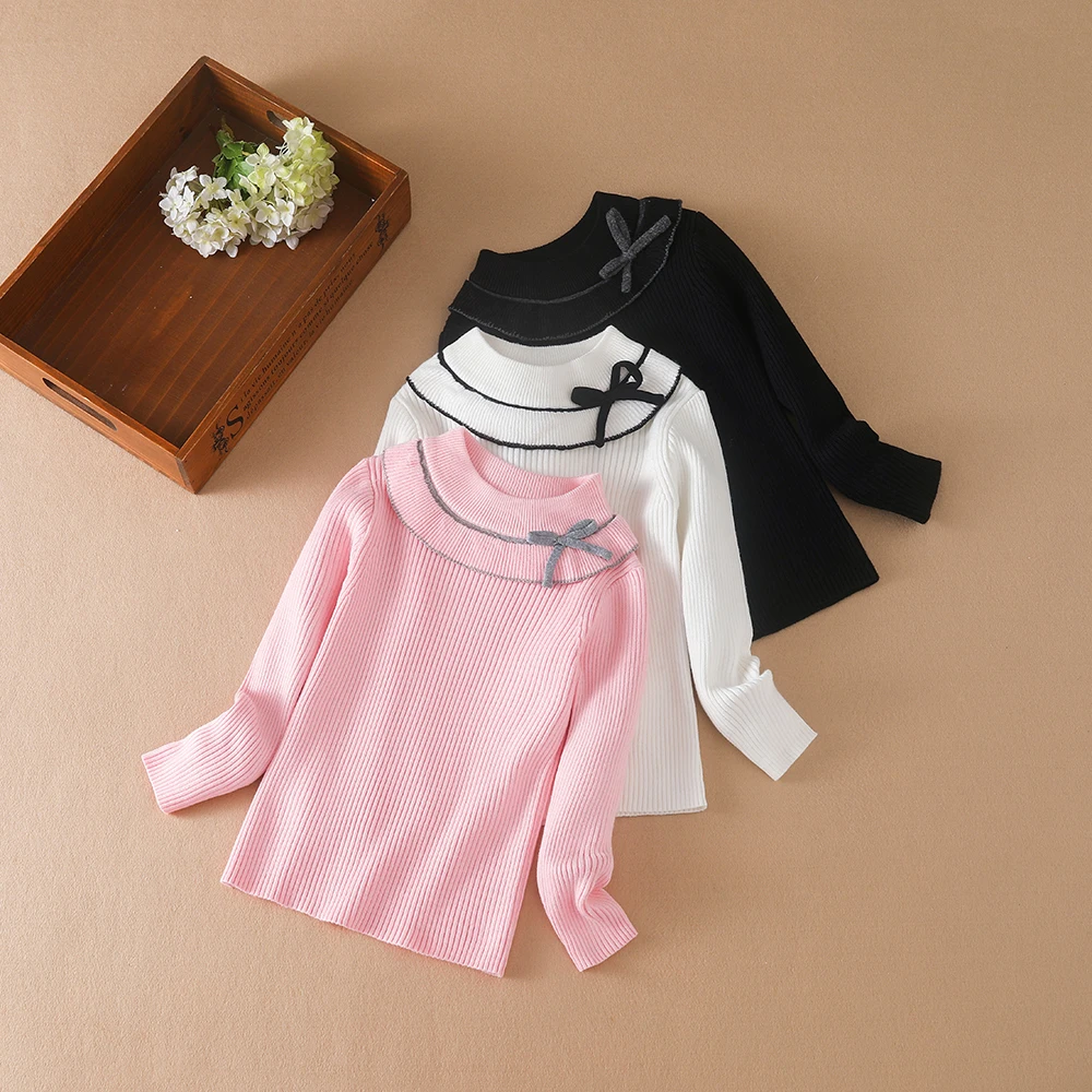 Color: black, Kid Size: 6T - Girls Sweater Pullovers Autumn Winter Baby Warm Sweaters Tops Children Knitwear Kids Clothes