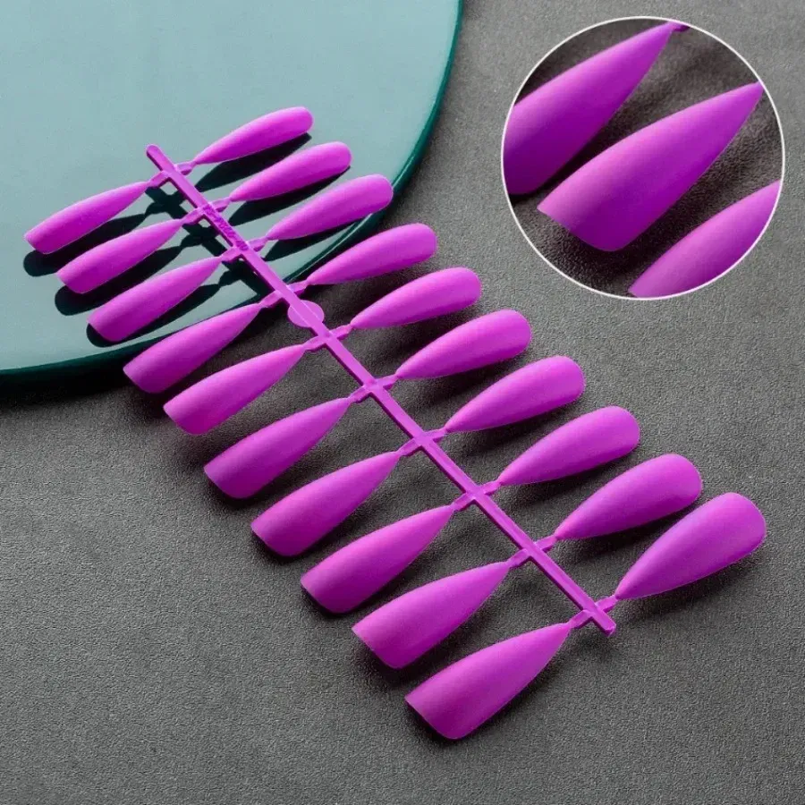 Color: Blue - Matte False Nails 24PCS  Head Frosted Press Glue on Fake Nail Tips Ballet Detachable Full Cover Artificial Fingernails