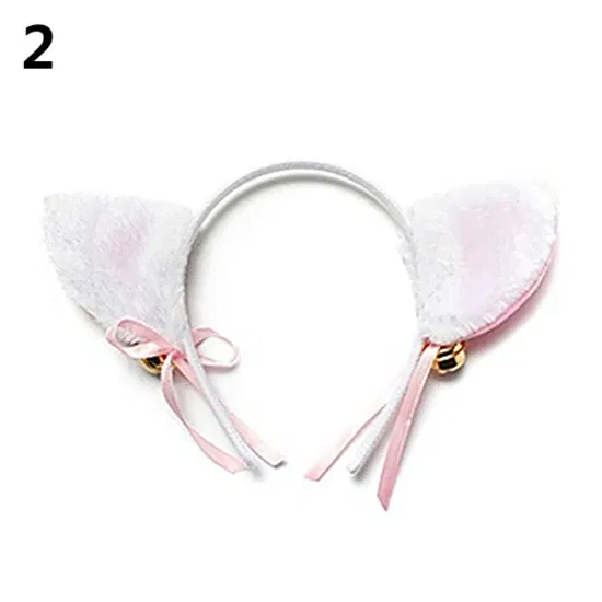 Color: Pink, Size: One Size, Ships From: CHINA - Cartoon Cats Fox Ears Headband with Bell Bow for Anime Cosplay Party Costume