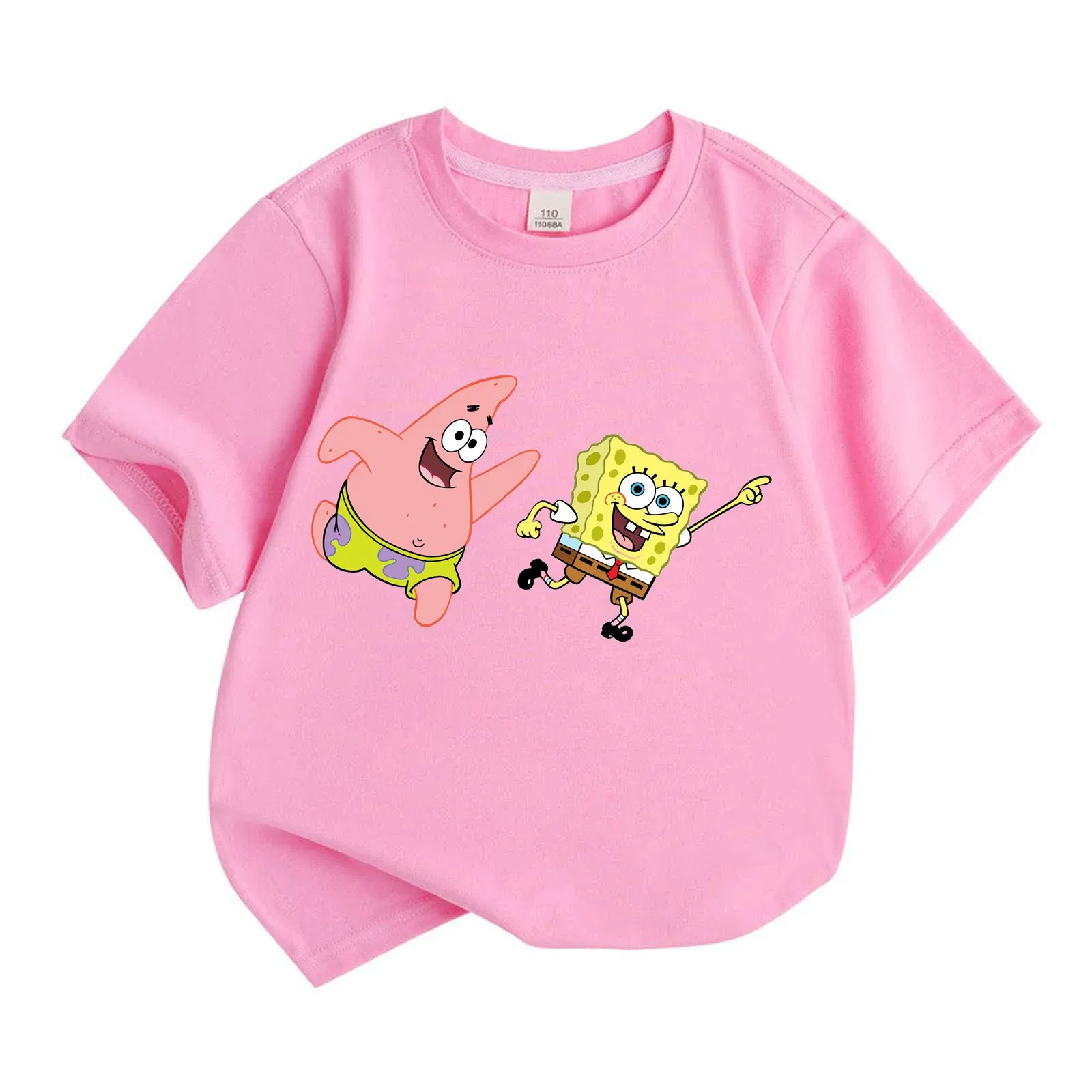 Color: Pink, Kid Size: 7T - Mr. Krabs Squidward  Sandy Spongebob T-shirt 100%Cotton  Children Round Neck Short-sleeved Boys Girls  Fashion Kids Clothes