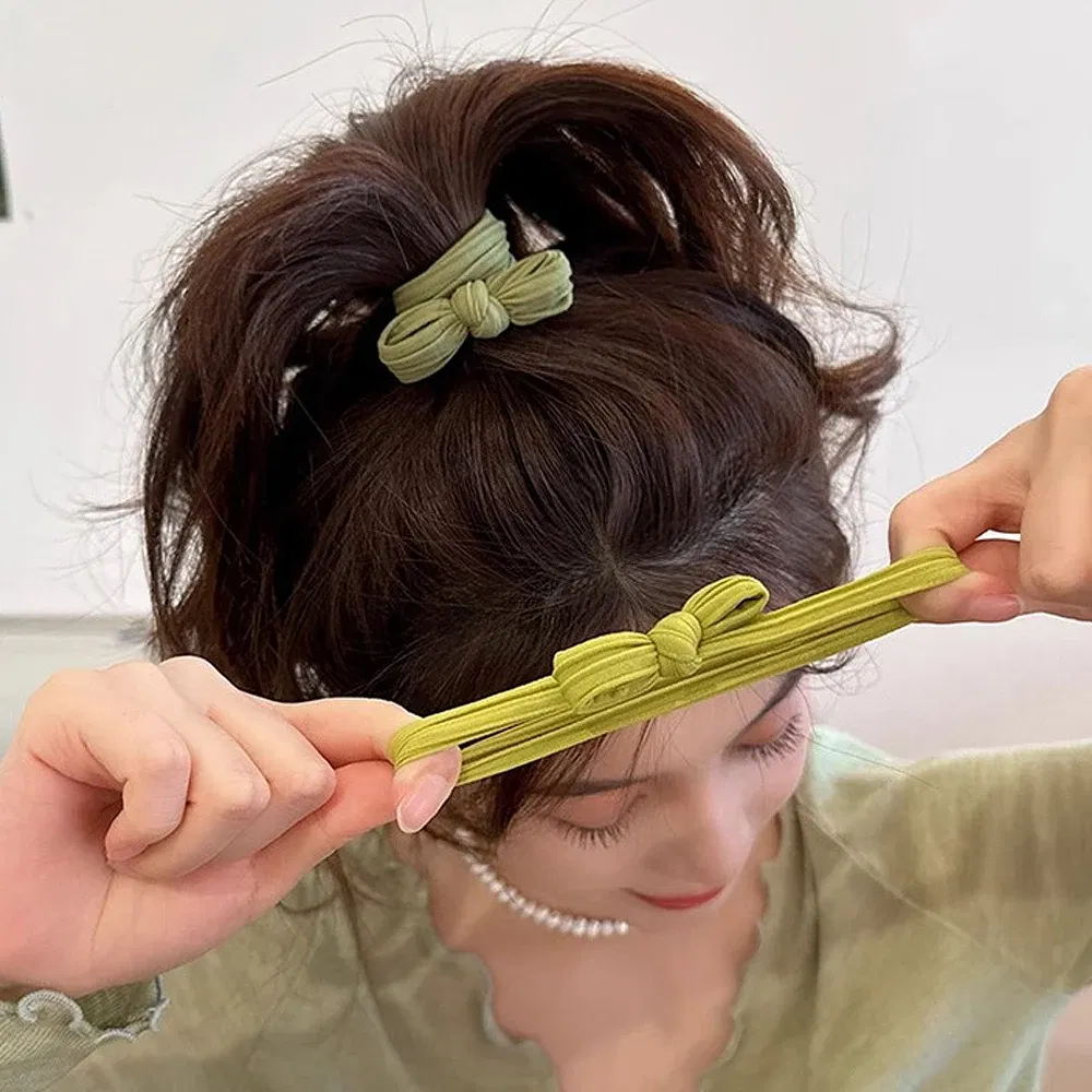 Color: green - 5pcs/Set Candy Color Bow Hair Rope High Elastic Seamless Rubber Band For Women Girls Ponytail Holder Summer BB Hair Ties Ring