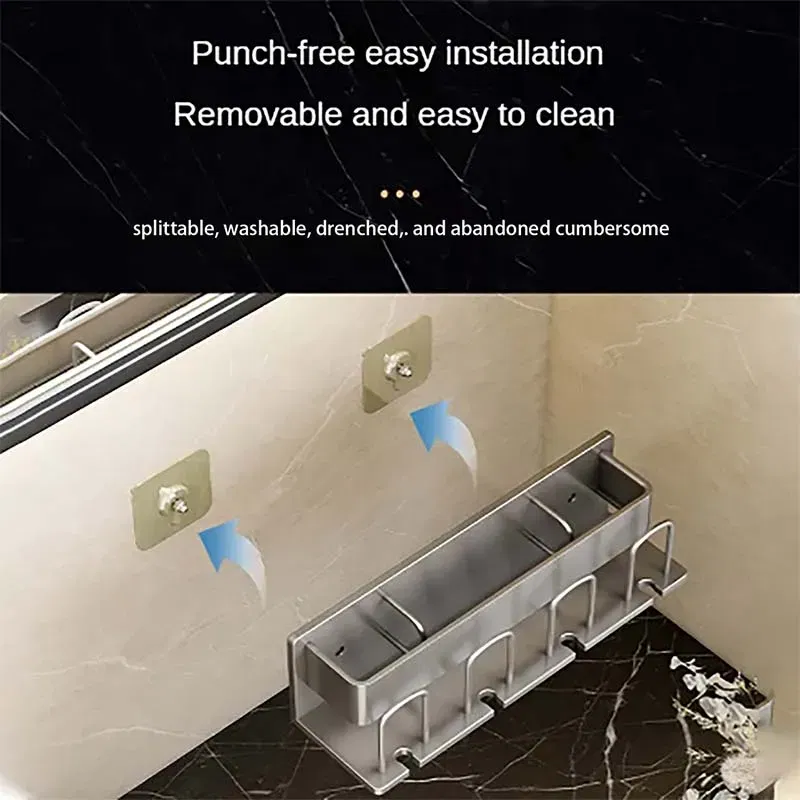 Color: DARK GRAY - Toothbrush Holder Wall Mounted Toothpaste Dispenser Aluminium Electric Hair Brushes Storage Bathroom Accessories House Organizer