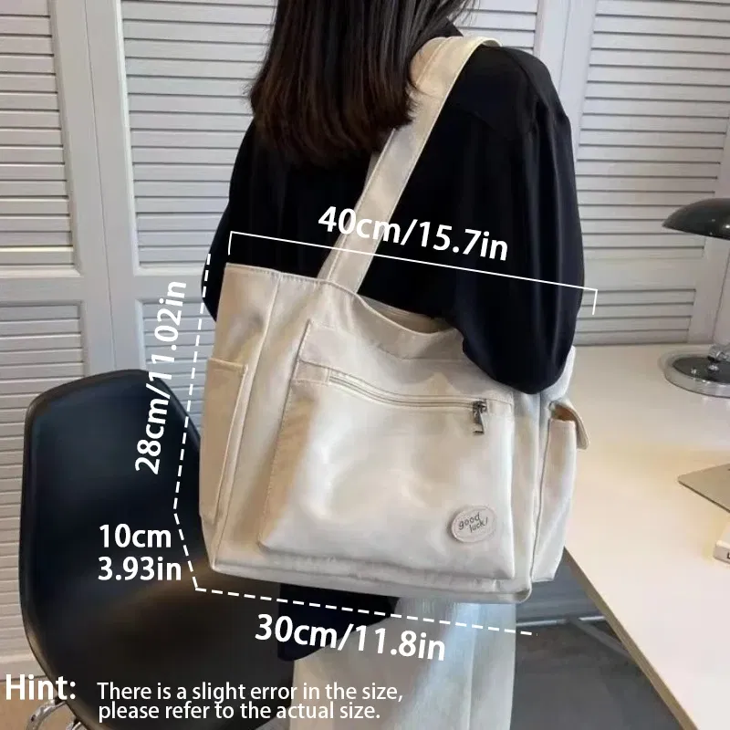 Color: Beige - Women's Fashion Shoulder Bag Class Large Capacity Student Tote Bag New Canvas Commuter Handbag Carrying Bags cabas eco bag