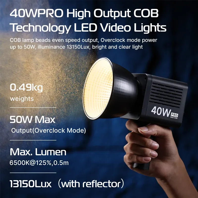 Color: grey, Ships From: CHINA - New! L023 40W Pro Portable LED Video Light Bi-Color COB Photographic Studio Light 2500K-6500K 3400mAh for Video Live-streaming