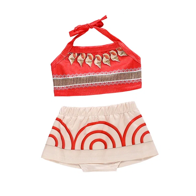 Color: Brown, Kid Size: 2T - Little Girls Dress up Moana Baby Kids Two Pieces Set Top +Pants Infant Vaiana Role Play Festival Princess Costume Casual Clothes