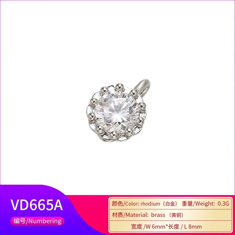 Metal color: Orange - ZHUKOU 6x8mm Mini Brass Crystal Necklace Pendant for Women DIY Necklace Bracelet Jewelry Pendant Accessories model: VD665