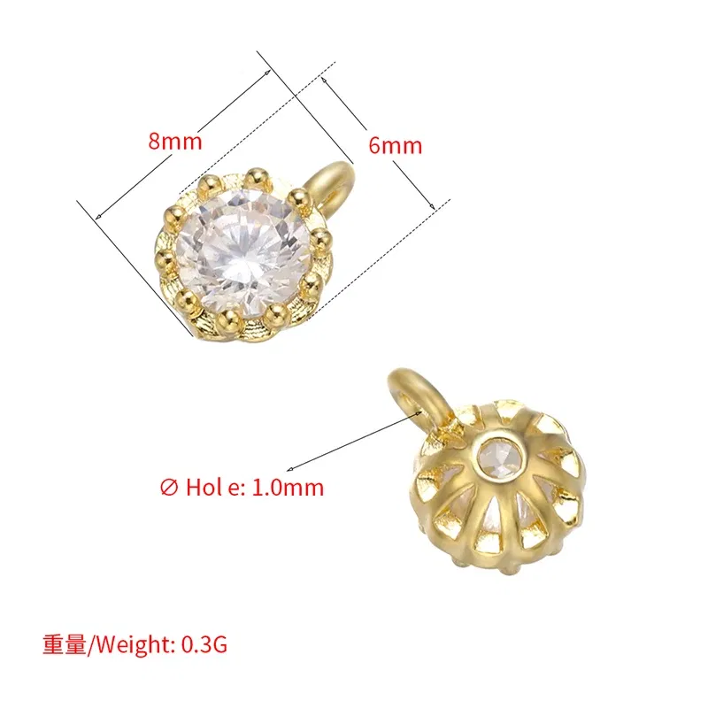 Metal color: Orange - ZHUKOU 6x8mm Mini Brass Crystal Necklace Pendant for Women DIY Necklace Bracelet Jewelry Pendant Accessories model: VD665