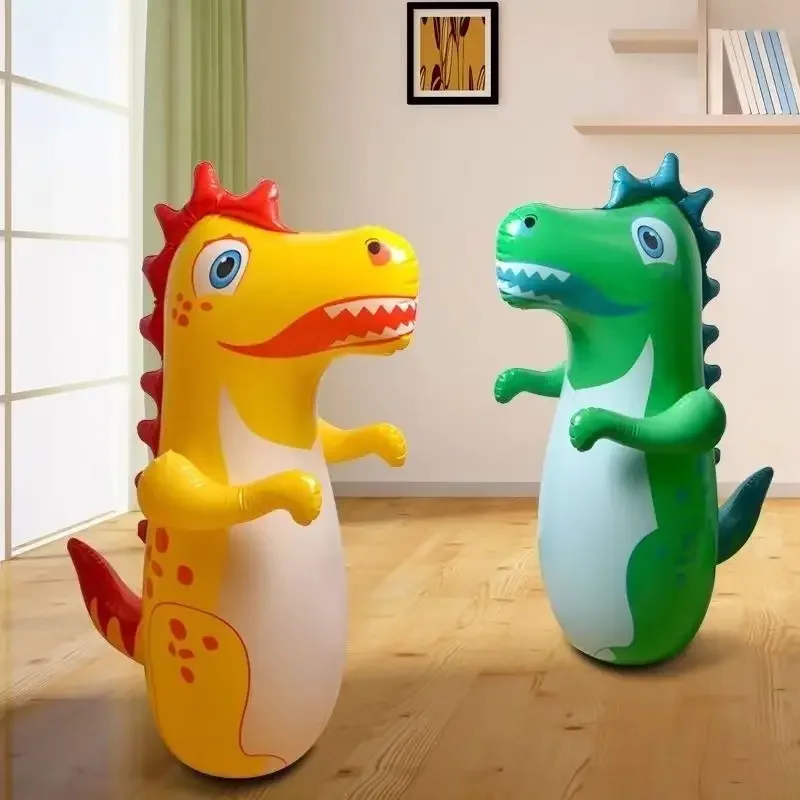 Color: Yellow - Tumbler Boxing Inflatable Punching Bag Boys Games Sport Toys Inflatable Dinosaur Tumbler Toy