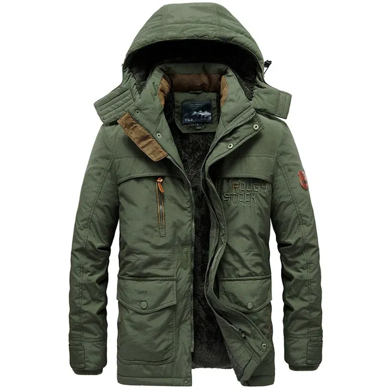 Color: army green, Size: XL - TELLHIGH 2024 Winter Parka Men Jacket Mens Plus Velvet Men Hooded Windbreaker Coats Men Casual Warm Jackets Coat Detachable Hat