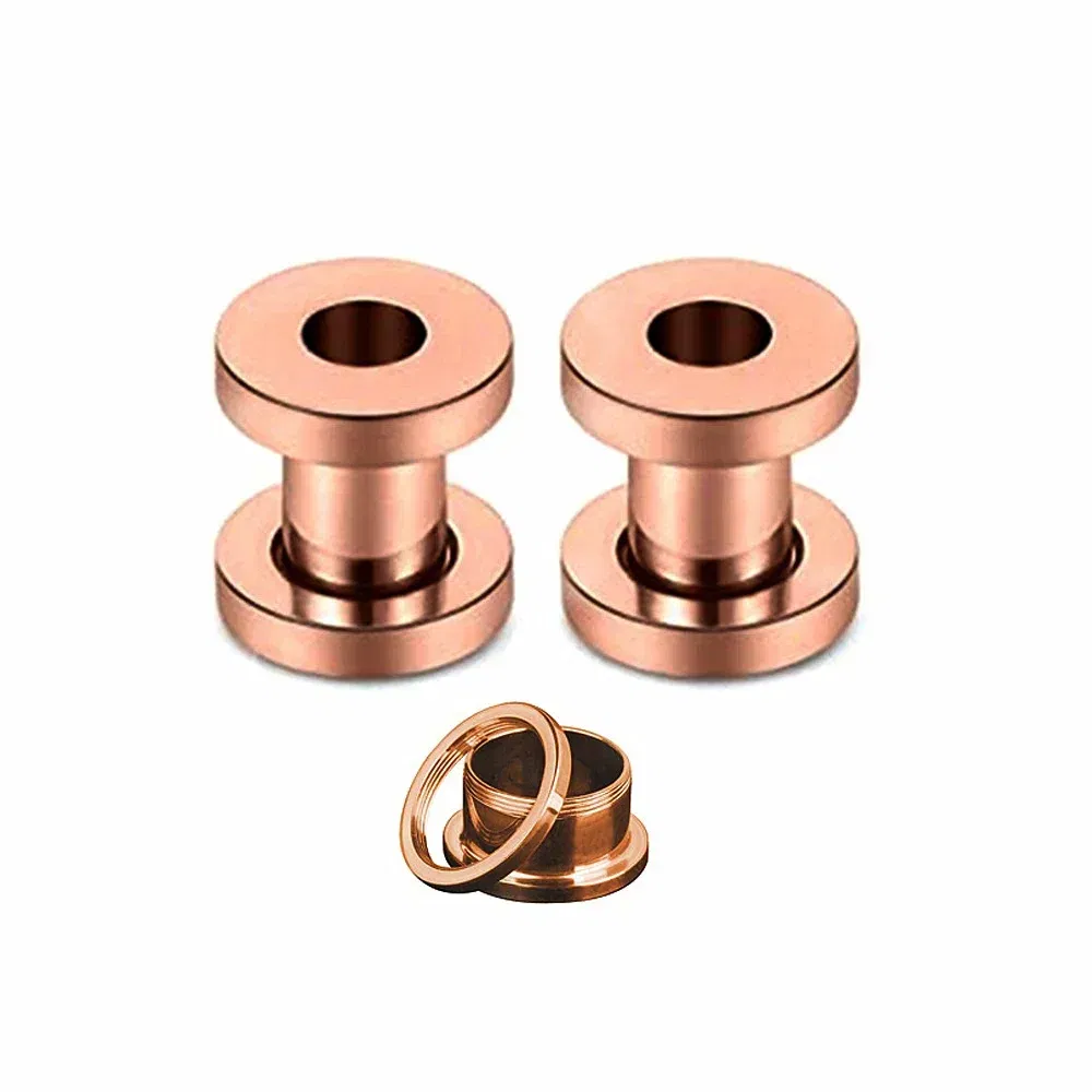 Metal color: Light Yellow Gold Color, Main Stone Color: black - 2PCS Multi Color Steel Screw Fit Tunnel Ear Plug Stretcher Gauge 3-25mm Ear Lobe Tunnel Expander