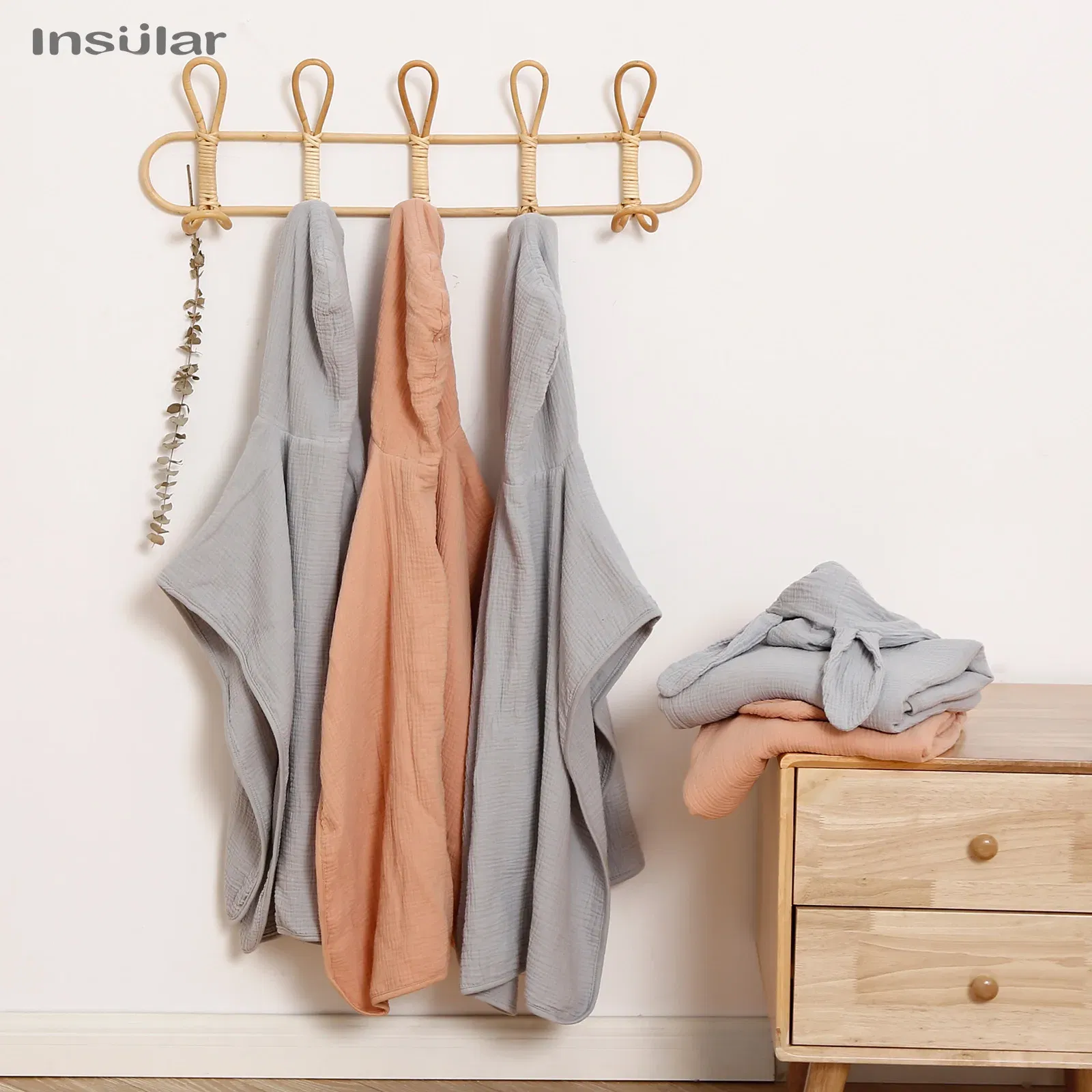 Color: GRAY - Muslin Baby Hooded Poncho Towel Children's Hooded Bath Towel Soft Kids Beach Bathing Stuff Infant Washcloth