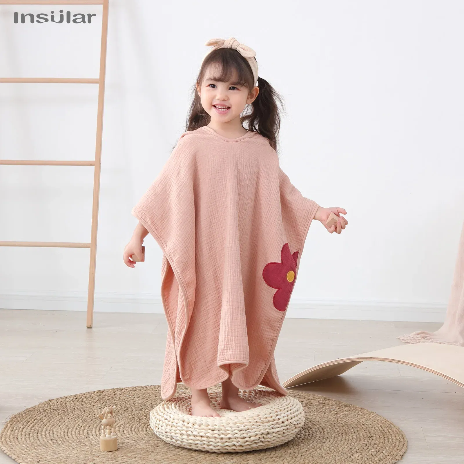 Color: GRAY - Muslin Baby Hooded Poncho Towel Children's Hooded Bath Towel Soft Kids Beach Bathing Stuff Infant Washcloth