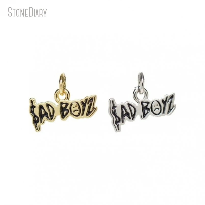 Metal color: Platinum Plated - 10Pcs Letter Sadboyz or Sadgirls Black Enamel  Copper Gold Color Pendant Charms for Jewelry Making